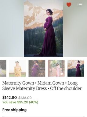 Maternity Off-the-Shoulder Empire Waist Gown - Deep Plum